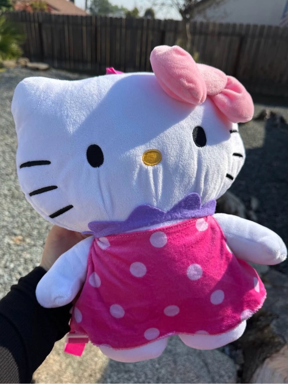Hello Kitty Pink Polka Dot Dress Plush backpack with Purple Collar and Bow
